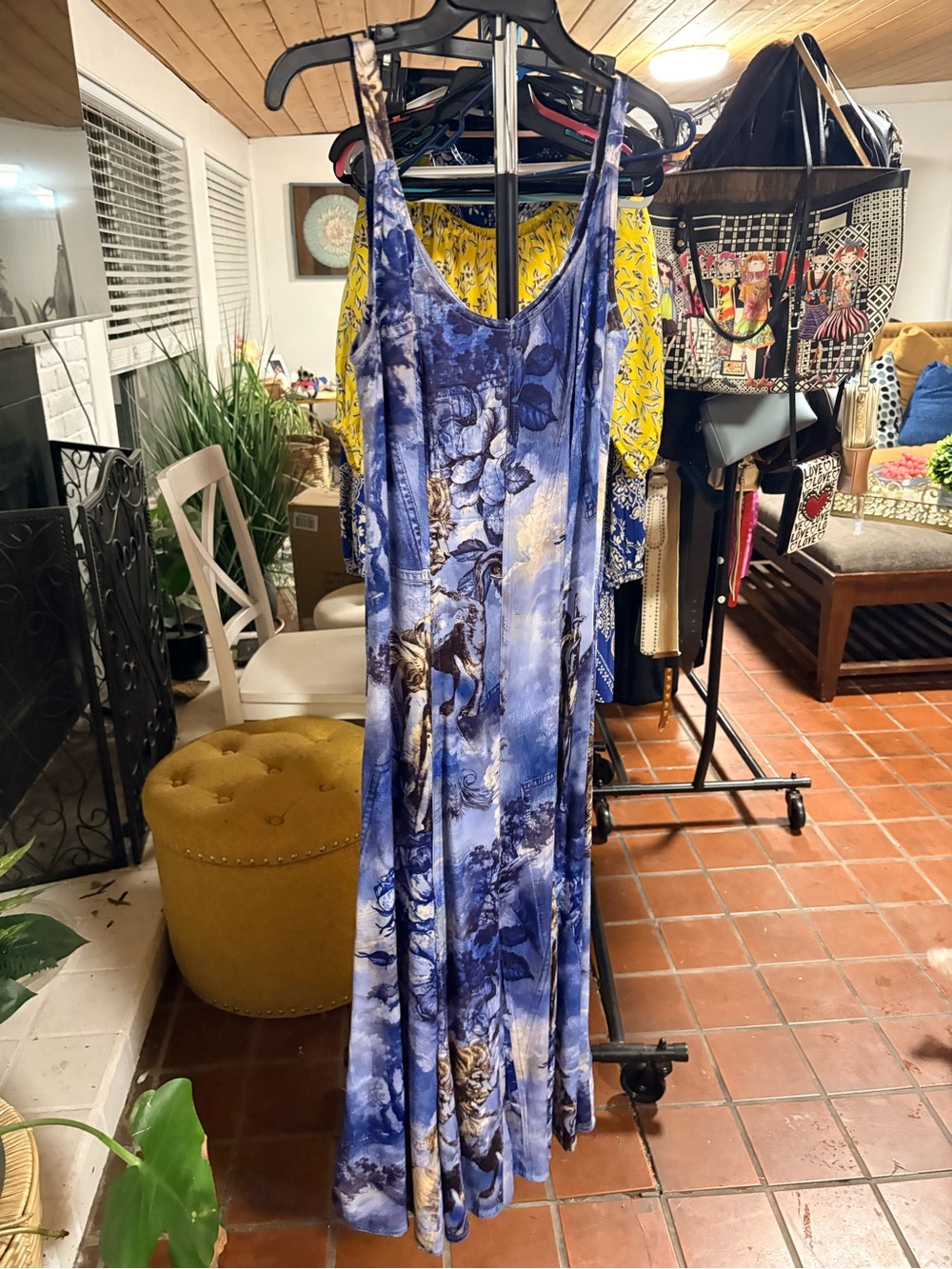 Anthropology Pilcro Blue Floral Print Maxi Dress